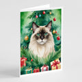 Balinese Cat By the Christmas Tree Greeting Cards Pack of 8 Blank Cards with Envelopes Whimsical A7 Size 5x7