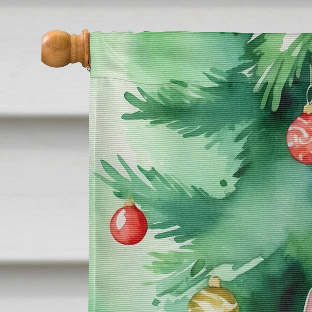 Bengal Cat By the Christmas Tree House Flag 28x40 Porch Sleeve Pole Decorative Outside Yard Banner Artwork Wall Hanging, Polyester