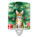 Bengal Cat By the Christmas Tree Ceramic Night Light Compact, UL-Certified, Ideal for Bedroom, Bathroom, Nursery, Hallway, Kitchen, 6x4x3, Multicolor
