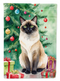 Birman Cat By the Christmas Tree House Flag 28x40 Porch Sleeve Pole Decorative Outside Yard Banner Artwork Wall Hanging, Polyester