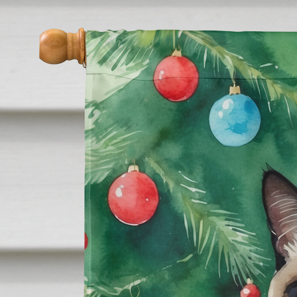 Birman Cat By the Christmas Tree House Flag 28x40 Porch Sleeve Pole Decorative Outside Yard Banner Artwork Wall Hanging, Polyester