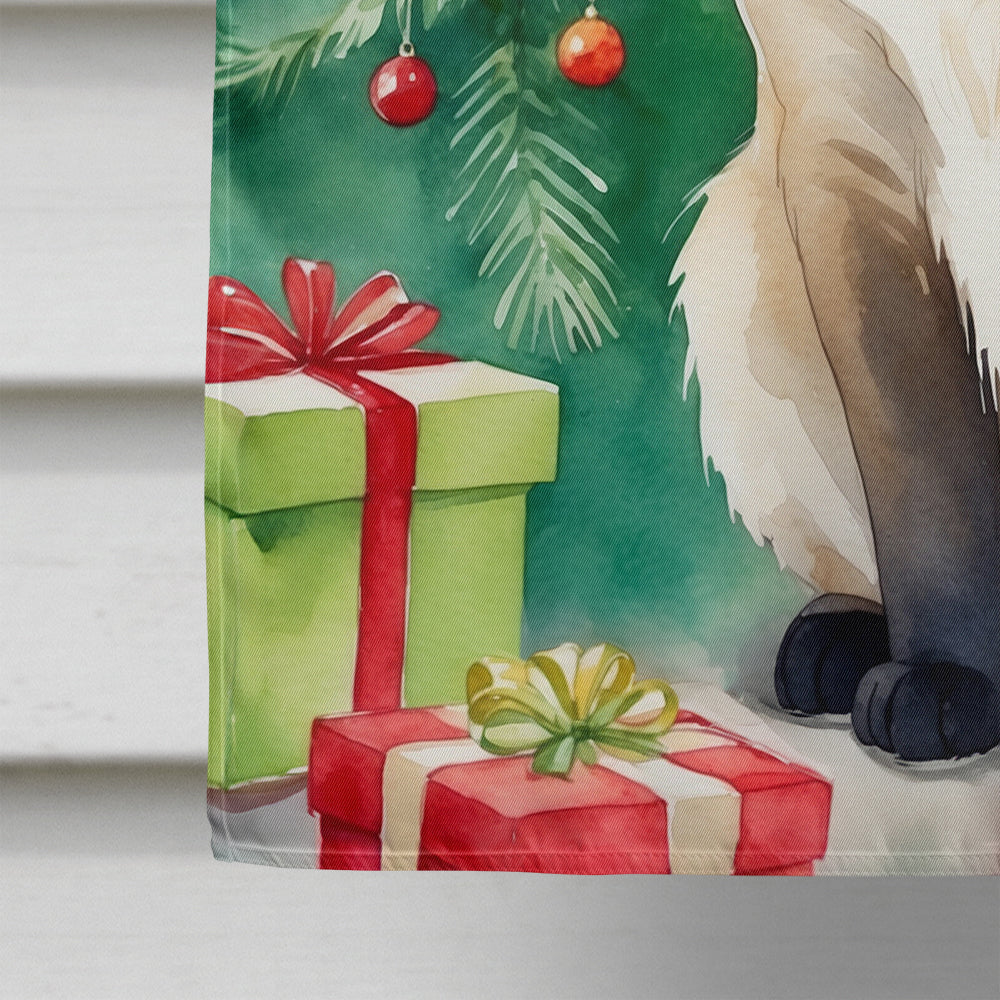 Birman Cat By the Christmas Tree House Flag 28x40 Porch Sleeve Pole Decorative Outside Yard Banner Artwork Wall Hanging, Polyester