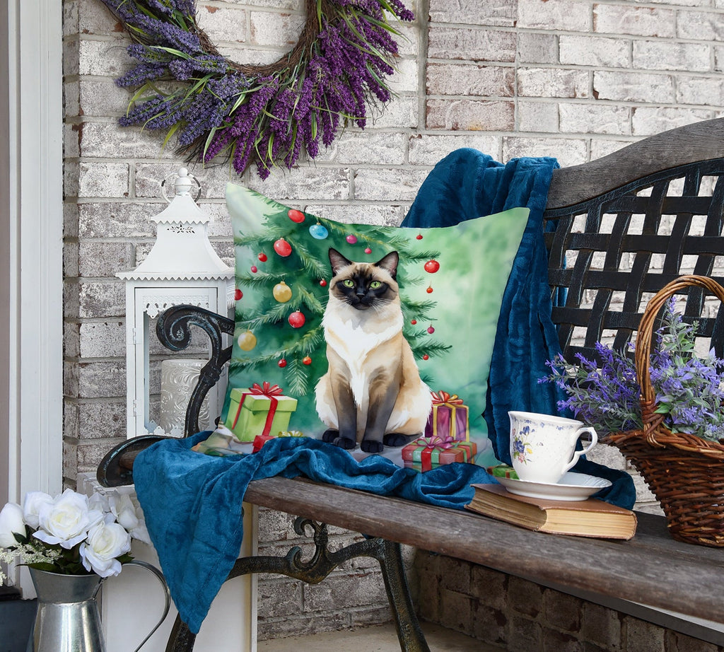 Birman Cat By the Christmas Tree Decorative Throw Pillow 18x18 Indoor Outdoor Accent Cushion, Fabric Cover with Insert for Sofa, Bed, Porch & Living Room