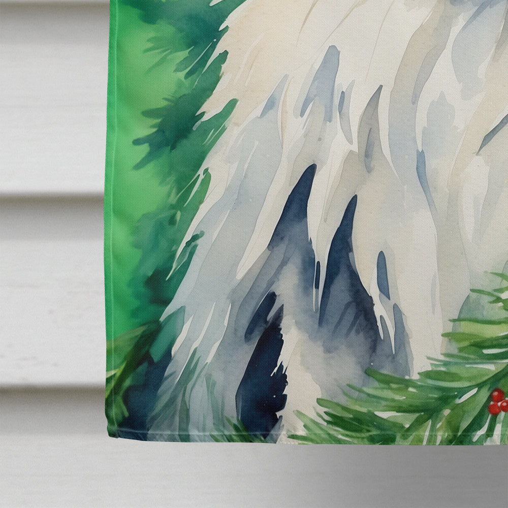 British Longhair Cat By the Christmas Tree House Flag 28x40 Porch Sleeve Pole Decorative Outside Yard Banner Artwork Wall Hanging, Polyester