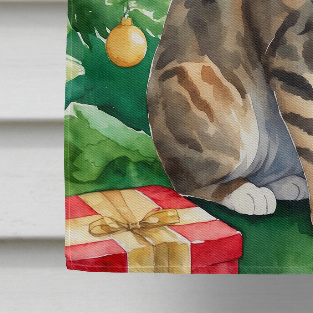 California Spangled Cat By the Christmas Tree House Flag 28x40 Porch Sleeve Pole Decorative Outside Yard Banner Artwork Wall Hanging, Polyester