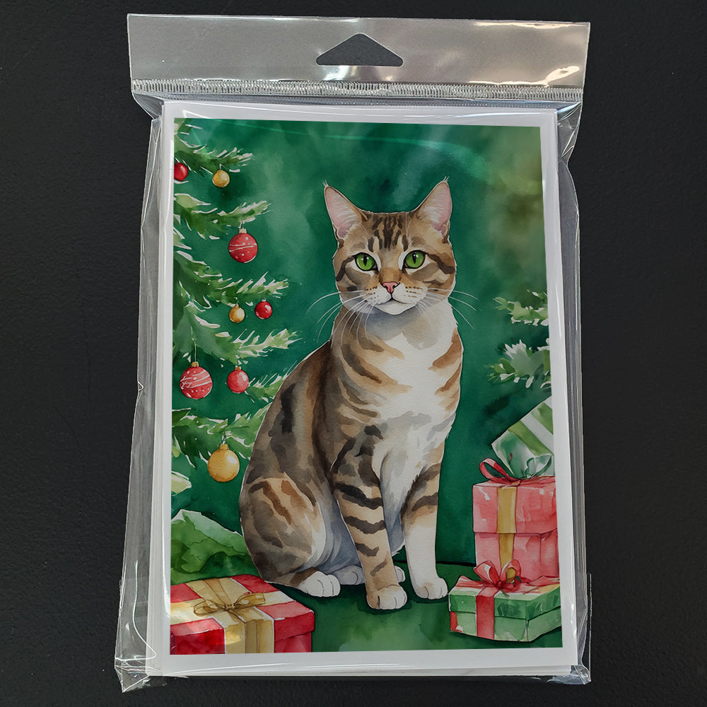 California Spangled Cat By the Christmas Tree Greeting Cards Pack of 8 Blank Cards with Envelopes Whimsical A7 Size 5x7