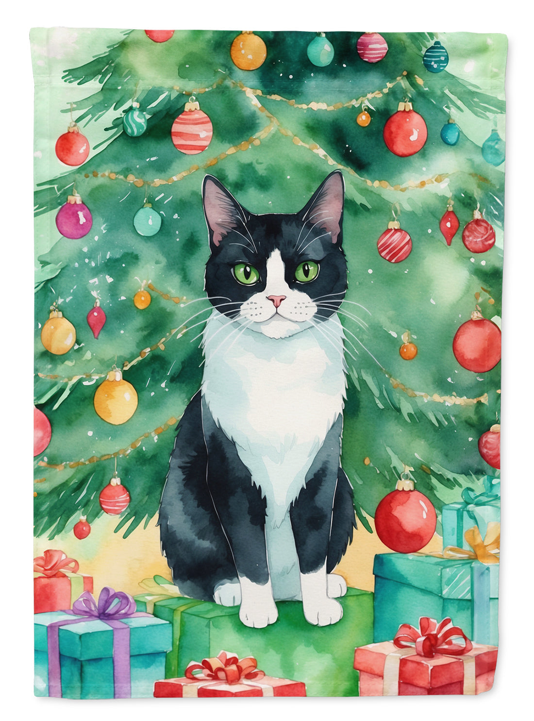 Chantilly Tiffany Cat By the Christmas Tree House Flag 28x40 Porch Sleeve Pole Decorative Outside Yard Banner Artwork Wall Hanging, Polyester