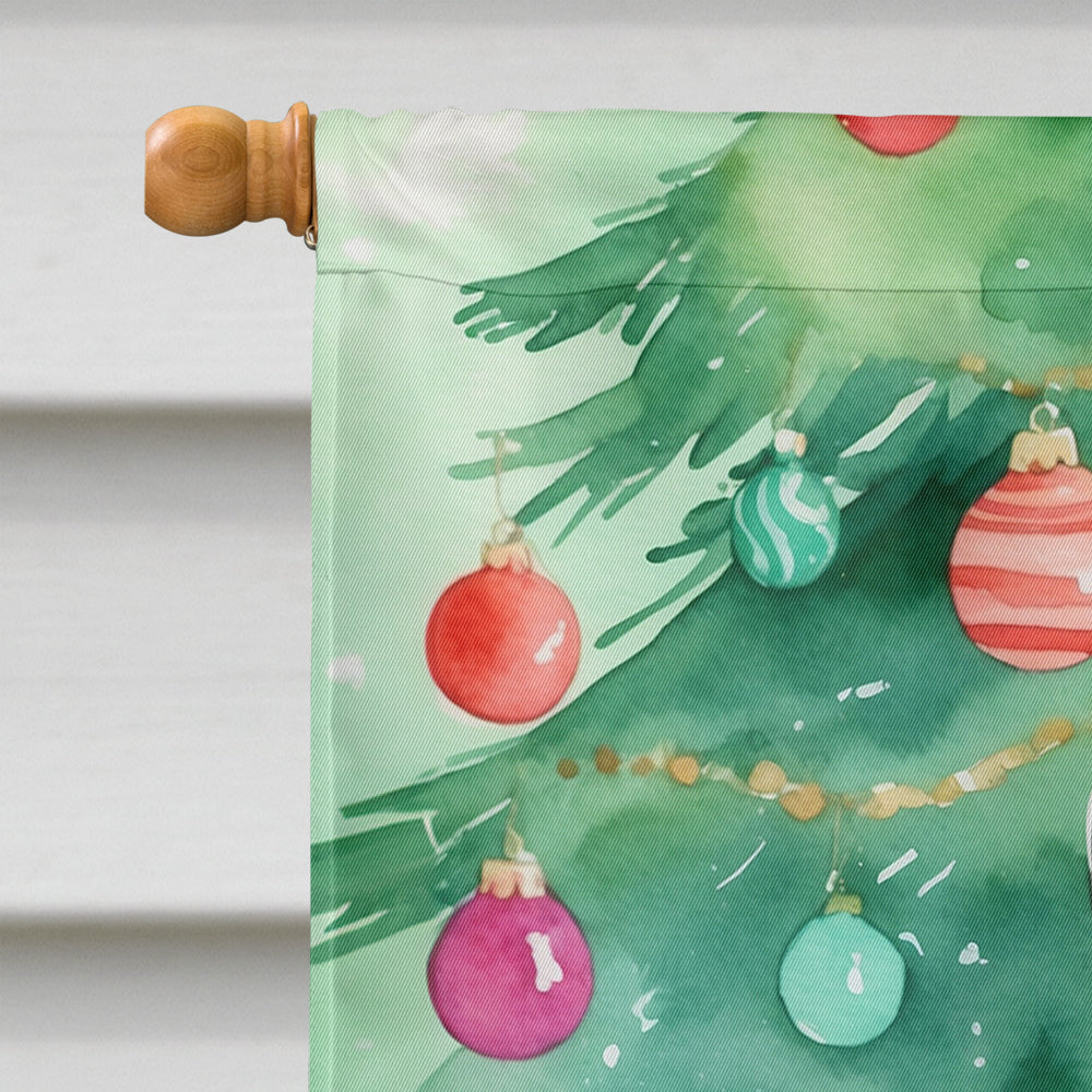 Chantilly Tiffany Cat By the Christmas Tree House Flag 28x40 Porch Sleeve Pole Decorative Outside Yard Banner Artwork Wall Hanging, Polyester