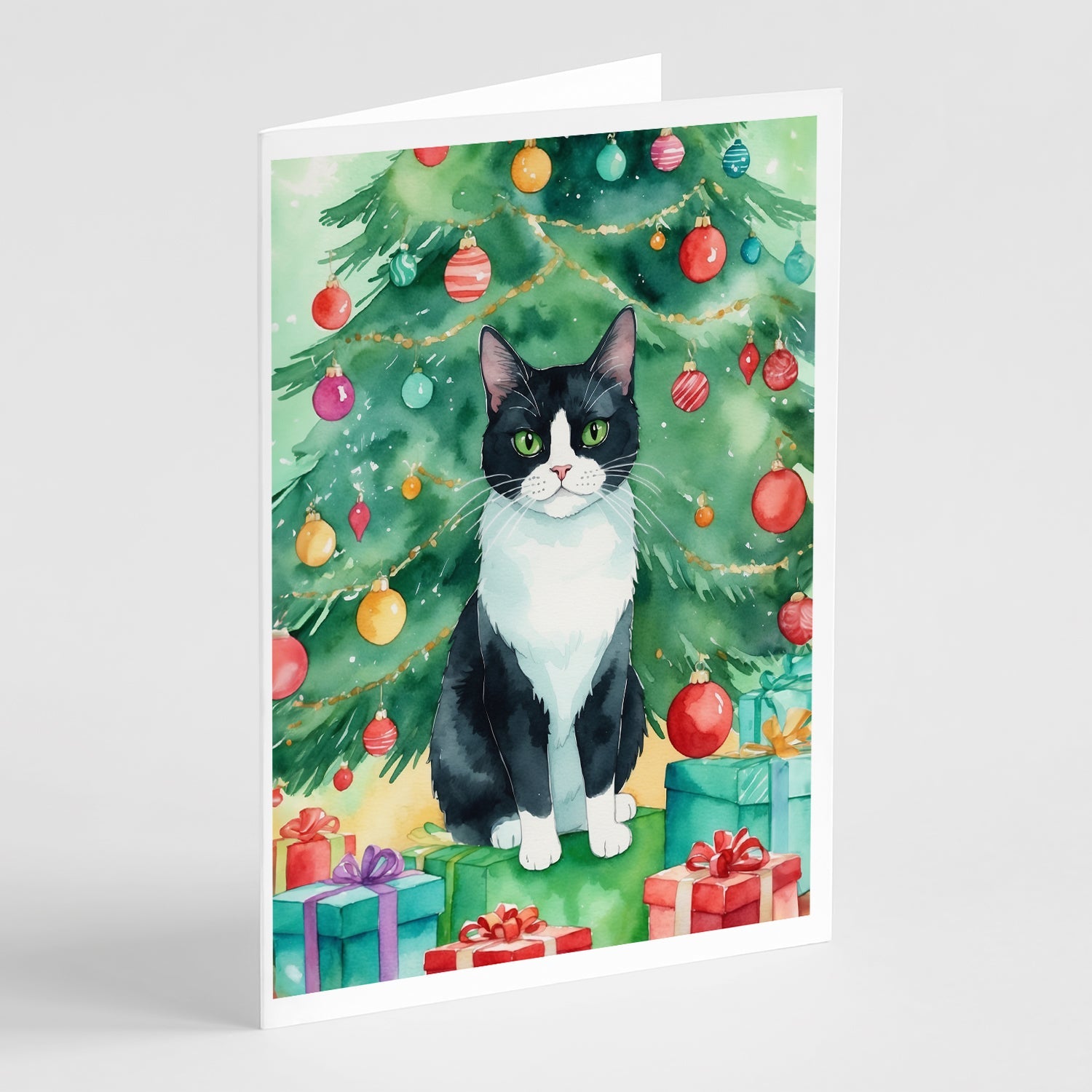 Chantilly Tiffany Cat By the Christmas Tree Greeting Cards Pack of 8 Blank Cards with Envelopes Whimsical A7 Size 5x7