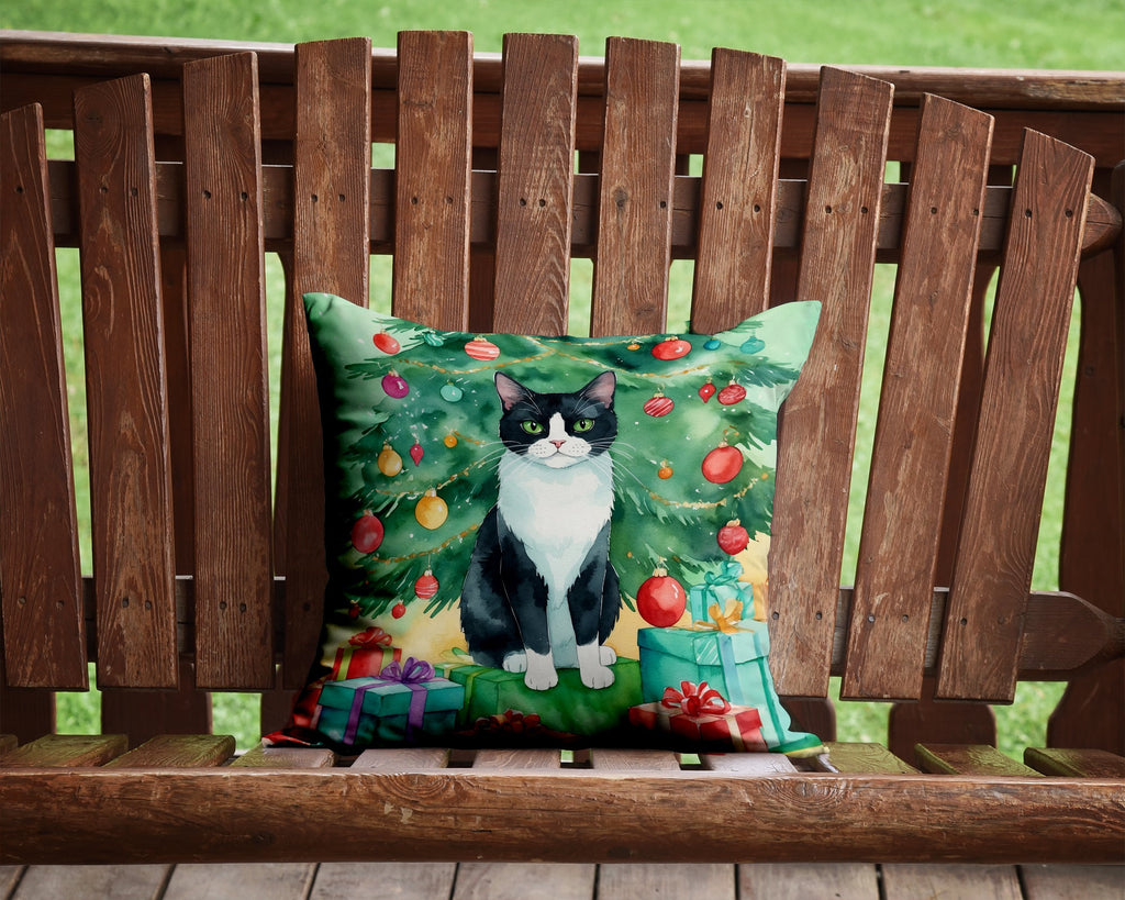 Chantilly Tiffany Cat By the Christmas Tree Decorative Throw Pillow 14x14 Indoor Outdoor Accent Cushion, Fabric Cover with Insert for Sofa, Bed, Porch & Living Room