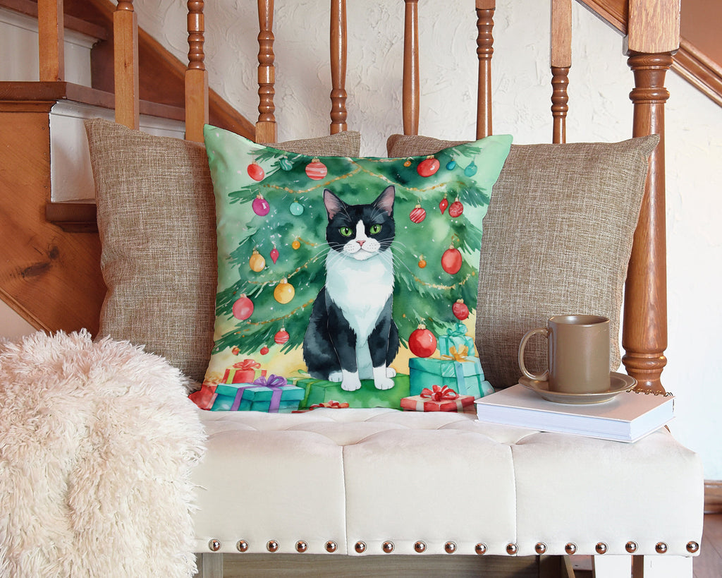Chantilly Tiffany Cat By the Christmas Tree Decorative Throw Pillow 14x14 Indoor Outdoor Accent Cushion, Fabric Cover with Insert for Sofa, Bed, Porch & Living Room