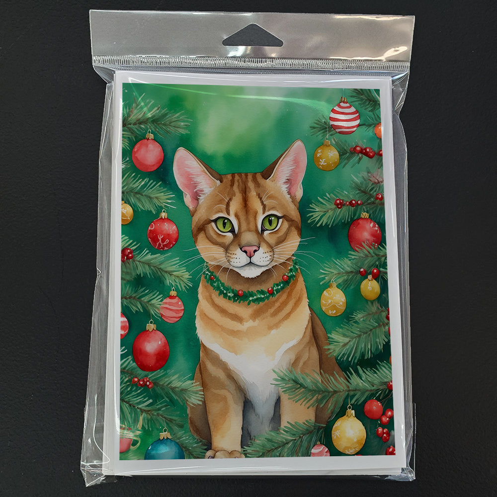 Chausie Cat By the Christmas Tree Greeting Cards Pack of 8 Blank Cards with Envelopes Whimsical A7 Size 5x7