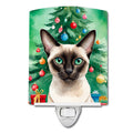 Colorpoint Shorthair Cat By the Christmas Tree Ceramic Night Light Compact, UL-Certified, Ideal for Bedroom, Bathroom, Nursery, Hallway, Kitchen, 6x4x3, Multicolor