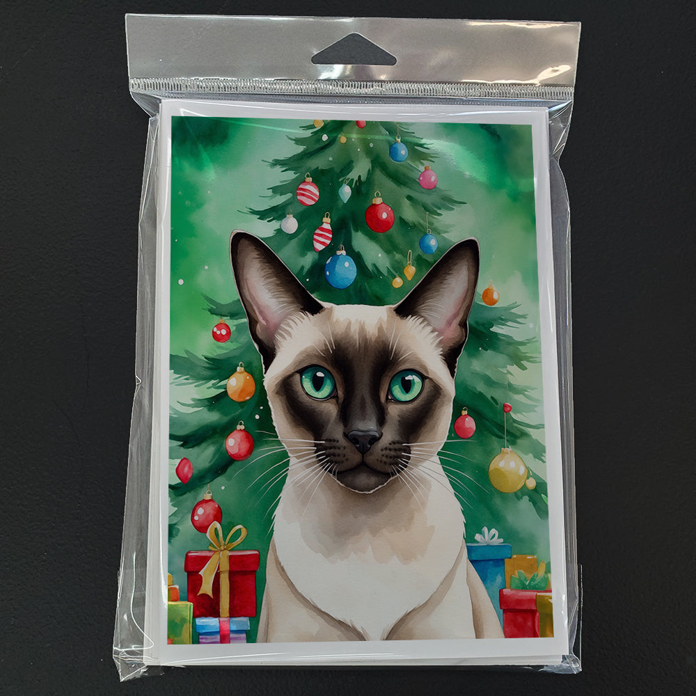 Colorpoint Shorthair Cat By the Christmas Tree Greeting Cards Pack of 8 Blank Cards with Envelopes Whimsical A7 Size 5x7