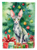 Cornish Rex Cat By the Christmas Tree House Flag 28x40 Porch Sleeve Pole Decorative Outside Yard Banner Artwork Wall Hanging, Polyester