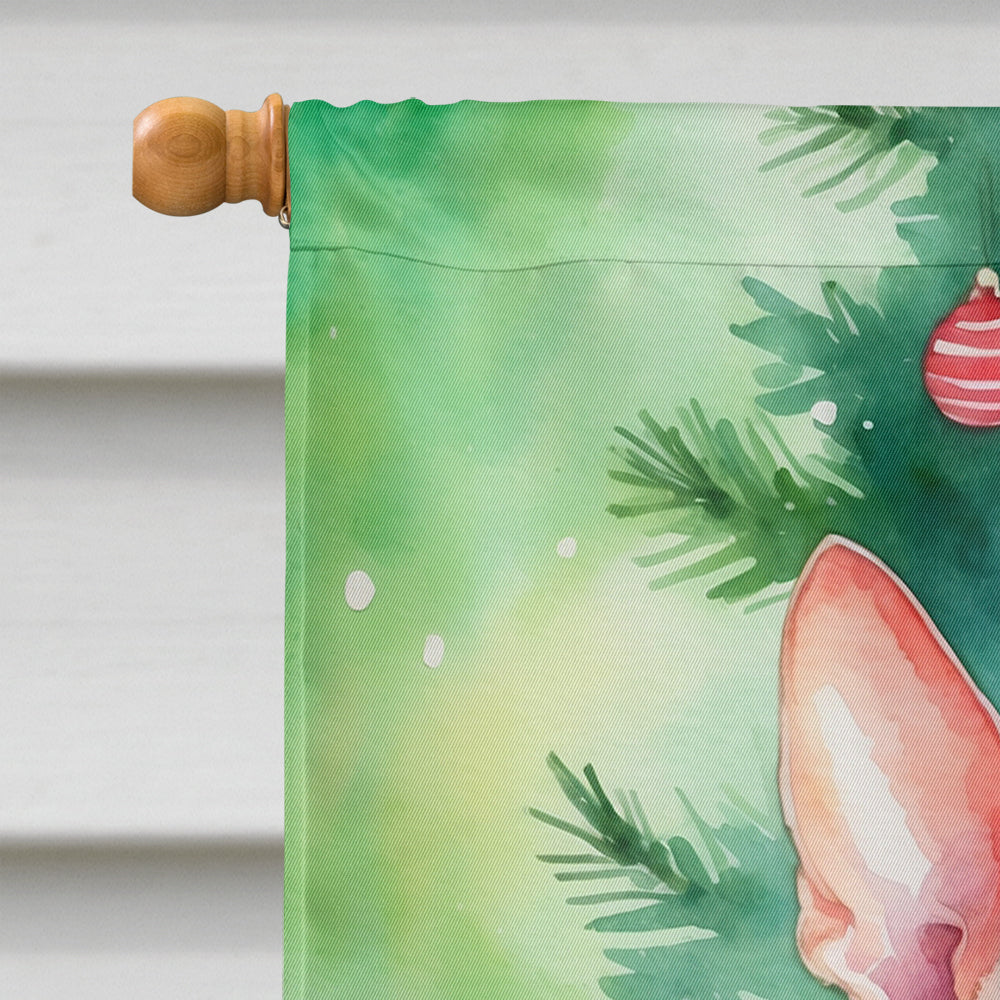 Cornish Rex Cat By the Christmas Tree House Flag 28x40 Porch Sleeve Pole Decorative Outside Yard Banner Artwork Wall Hanging, Polyester