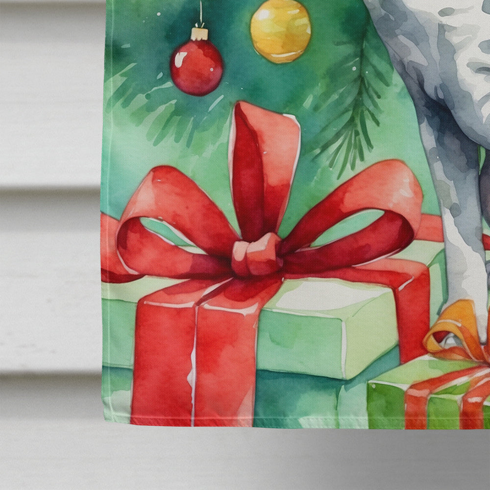 Cornish Rex Cat By the Christmas Tree House Flag 28x40 Porch Sleeve Pole Decorative Outside Yard Banner Artwork Wall Hanging, Polyester