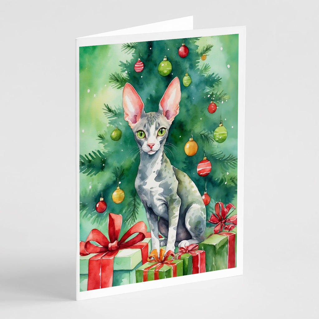 Cornish Rex Cat By the Christmas Tree Greeting Cards Pack of 8 Blank Cards with Envelopes Whimsical A7 Size 5x7