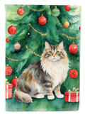 Cymric Cat By the Christmas Tree House Flag 28x40 Porch Sleeve Pole Decorative Outside Yard Banner Artwork Wall Hanging, Polyester