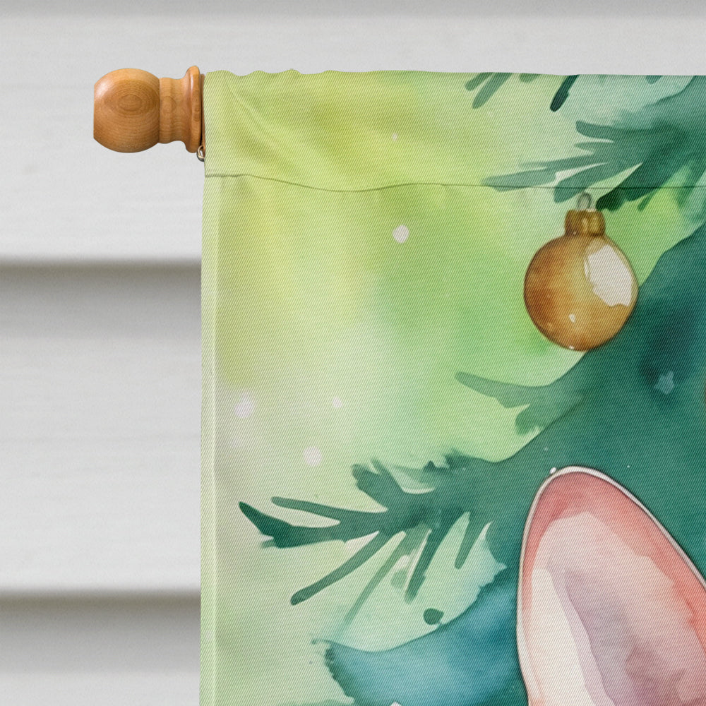 Donskoy Don Sphynx Cat By the Christmas Tree House Flag 28x40 Porch Sleeve Pole Decorative Outside Yard Banner Artwork Wall Hanging, Polyester