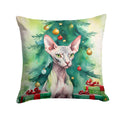 Donskoy Don Sphynx Cat By the Christmas Tree Decorative Throw Pillow 18x18 Indoor Outdoor Accent Cushion, Fabric Cover with Insert for Sofa, Bed, Porch & Living Room