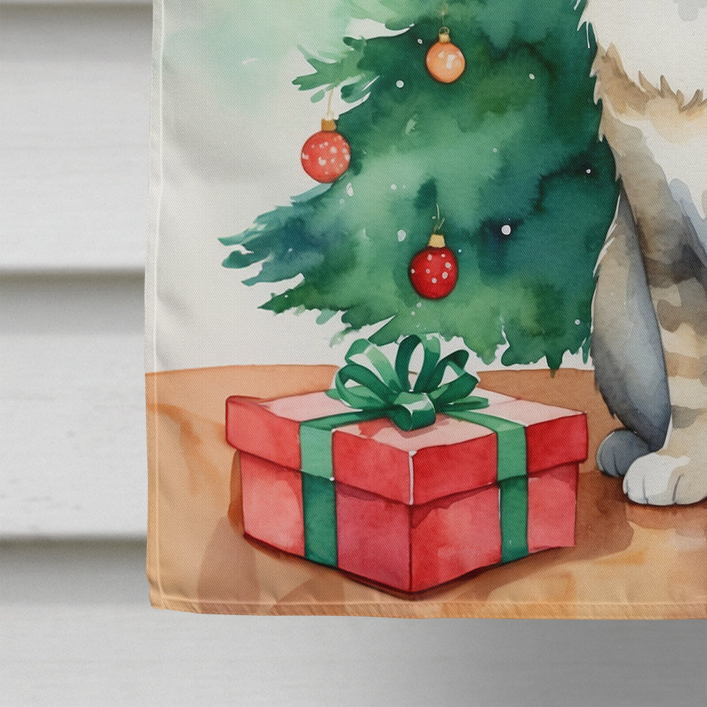 Dwelf Cat By the Christmas Tree House Flag 28x40 Porch Sleeve Pole Decorative Outside Yard Banner Artwork Wall Hanging, Polyester