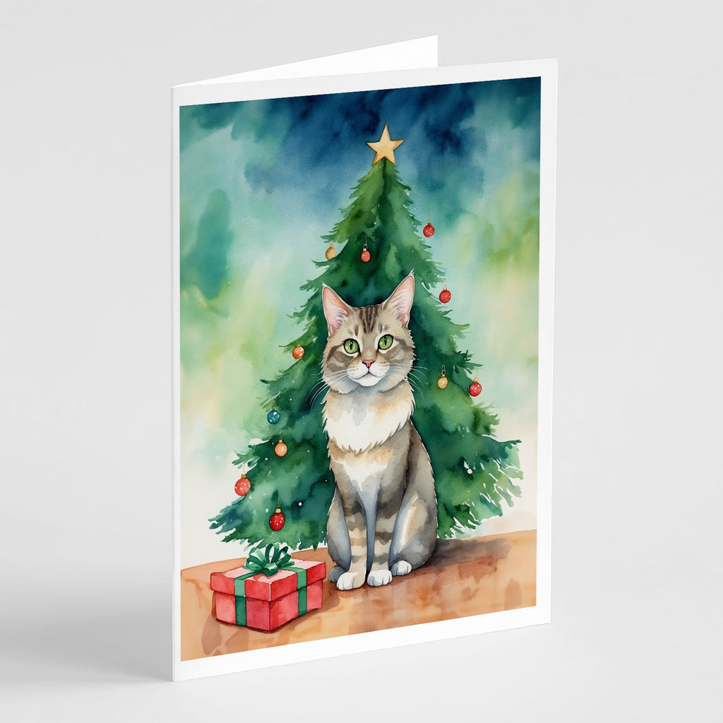 Dwelf Cat By the Christmas Tree Greeting Cards Pack of 8 Blank Cards with Envelopes Whimsical A7 Size 5x7