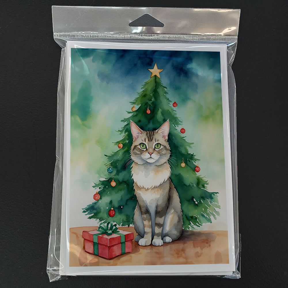 Dwelf Cat By the Christmas Tree Greeting Cards Pack of 8 Blank Cards with Envelopes Whimsical A7 Size 5x7