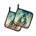 Dwelf Cat By the Christmas Tree Pot Holder Set of 2 Heat Resistant Quilted Hot Pads 7.5 x 7.5 Inch, Insulated Kitchen Trivets for Cooking & Baking