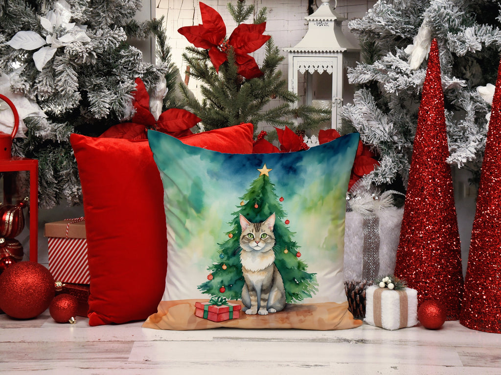 Dwelf Cat By the Christmas Tree Decorative Throw Pillow 18x18 Indoor Outdoor Accent Cushion, Fabric Cover with Insert for Sofa, Bed, Porch & Living Room
