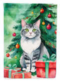 Foldex Exotic Fold Cat By the Christmas Tree House Flag 28x40 Porch Sleeve Pole Decorative Outside Yard Banner Artwork Wall Hanging, Polyester