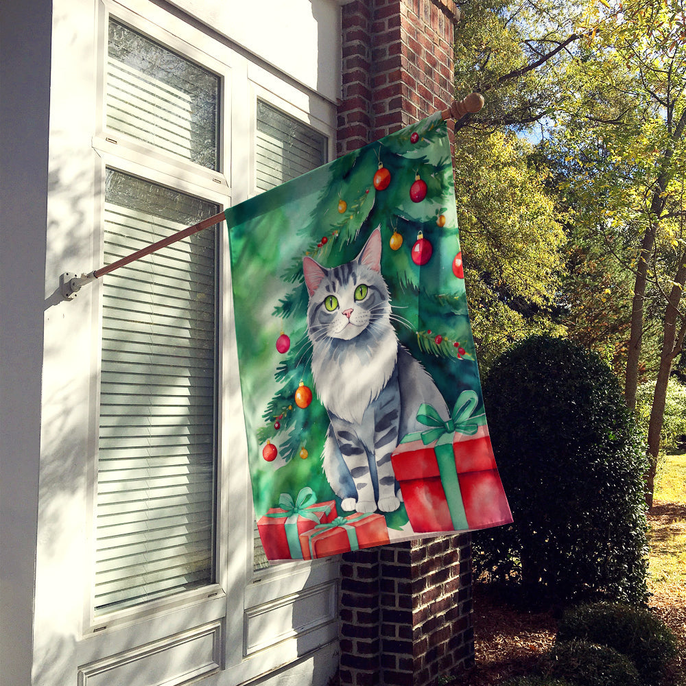 Foldex Exotic Fold Cat By the Christmas Tree House Flag 28x40 Porch Sleeve Pole Decorative Outside Yard Banner Artwork Wall Hanging, Polyester