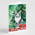 Foldex Exotic Fold Cat By the Christmas Tree Greeting Cards Pack of 8 Blank Cards with Envelopes Whimsical A7 Size 5x7