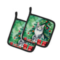 Foldex Exotic Fold Cat By the Christmas Tree Pot Holder Set of 2 Heat Resistant Quilted Hot Pads 7.5 x 7.5 Inch, Insulated Kitchen Trivets for Cooking & Baking