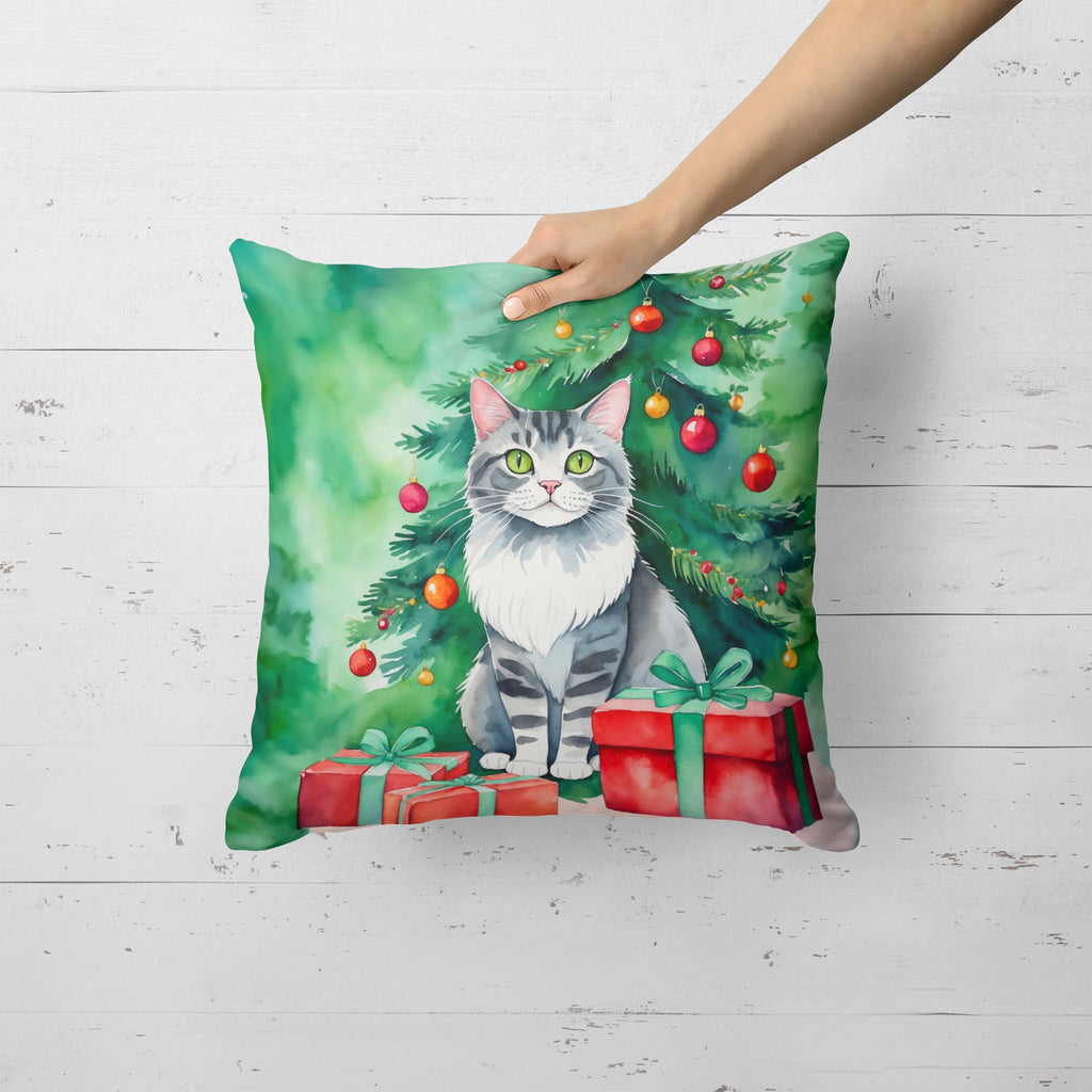 Foldex Exotic Fold Cat By the Christmas Tree Decorative Throw Pillow 18x18 Indoor Outdoor Accent Cushion, Fabric Cover with Insert for Sofa, Bed, Porch & Living Room