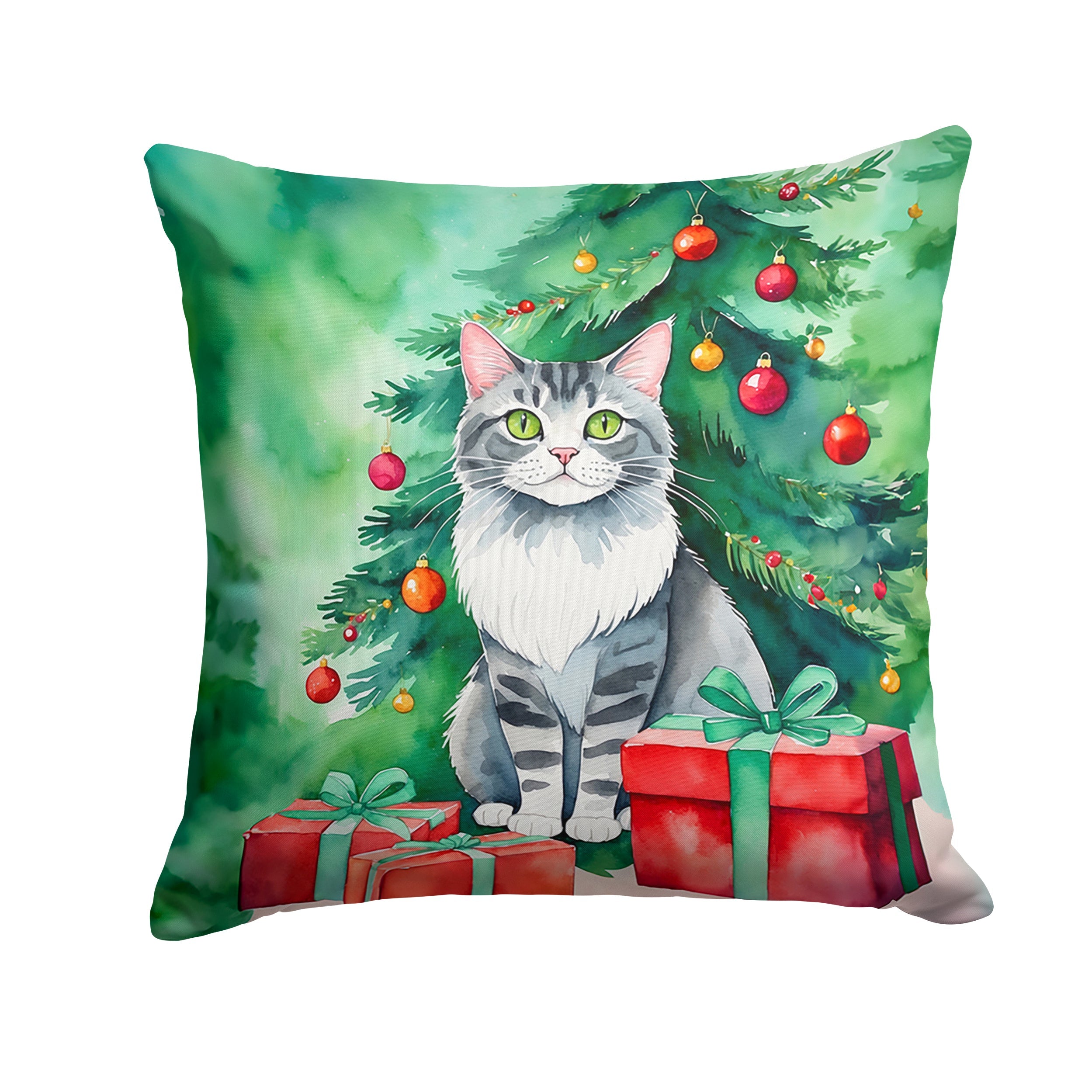 Foldex Exotic Fold Cat By the Christmas Tree Decorative Throw Pillow 18x18 Indoor Outdoor Accent Cushion, Fabric Cover with Insert for Sofa, Bed, Porch & Living Room