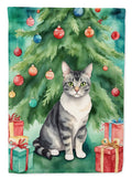 German Rex Cat By the Christmas Tree House Flag 28x40 Porch Sleeve Pole Decorative Outside Yard Banner Artwork Wall Hanging, Polyester