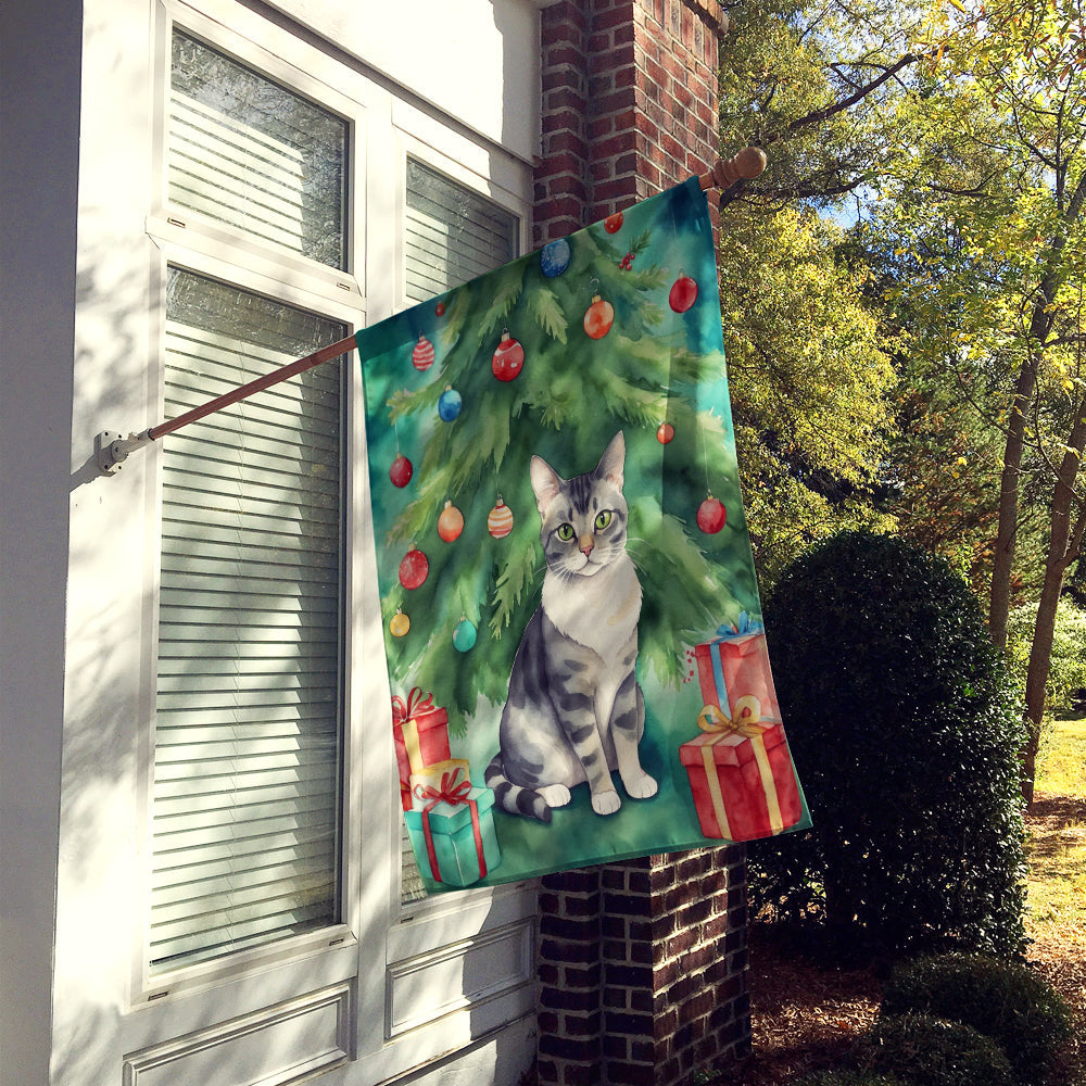 German Rex Cat By the Christmas Tree House Flag 28x40 Porch Sleeve Pole Decorative Outside Yard Banner Artwork Wall Hanging, Polyester