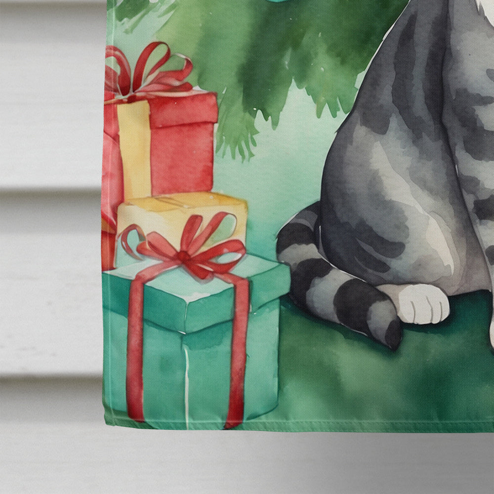 German Rex Cat By the Christmas Tree House Flag 28x40 Porch Sleeve Pole Decorative Outside Yard Banner Artwork Wall Hanging, Polyester