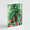 Havana Brown Cat By the Christmas Tree Greeting Cards Pack of 8 Blank Cards with Envelopes Whimsical A7 Size 5x7