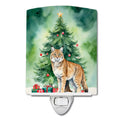 Highlander Lynx Cat By the Christmas Tree Ceramic Night Light Compact, UL-Certified, Ideal for Bedroom, Bathroom, Nursery, Hallway, Kitchen, 6x4x3, Multicolor