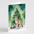 Highlander Lynx Cat By the Christmas Tree Greeting Cards Pack of 8 Blank Cards with Envelopes Whimsical A7 Size 5x7