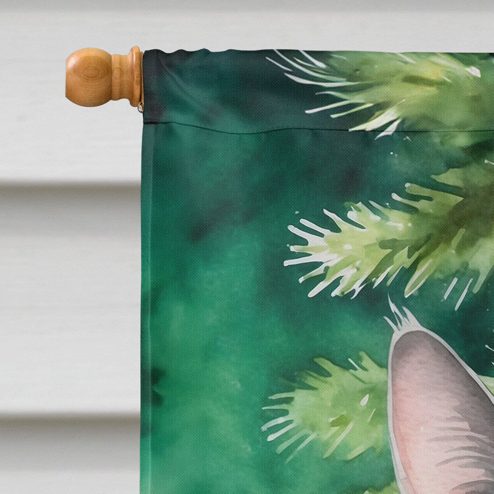 Korat Cat By the Christmas Tree House Flag 28x40 Porch Sleeve Pole Decorative Outside Yard Banner Artwork Wall Hanging, Polyester