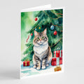 Kurilian Bobtail Cat By the Christmas Tree Greeting Cards Pack of 8 Blank Cards with Envelopes Whimsical A7 Size 5x7
