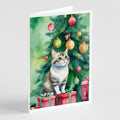 Li Hua Cat By the Christmas Tree Greeting Cards Pack of 8 Blank Cards with Envelopes Whimsical A7 Size 5x7