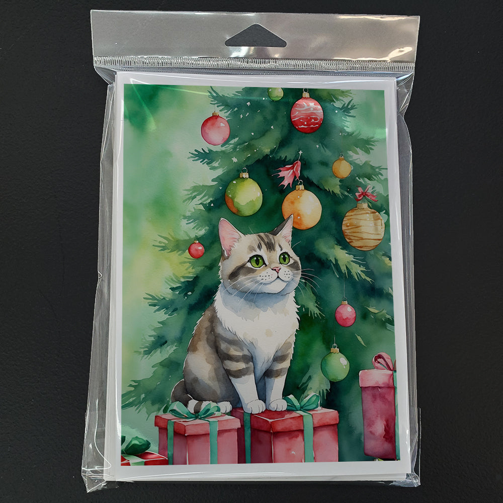 Li Hua Cat By the Christmas Tree Greeting Cards Pack of 8 Blank Cards with Envelopes Whimsical A7 Size 5x7