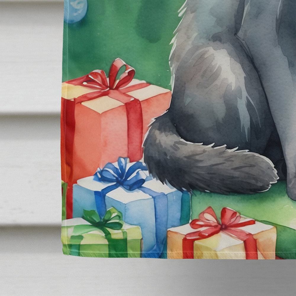 Lykoi Cat By the Christmas Tree House Flag 28x40 Porch Sleeve Pole Decorative Outside Yard Banner Artwork Wall Hanging, Polyester