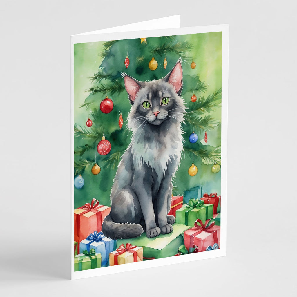 Lykoi Cat By the Christmas Tree Greeting Cards Pack of 8 Blank Cards with Envelopes Whimsical A7 Size 5x7