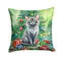 Lykoi Cat By the Christmas Tree Decorative Throw Pillow 18x18 Indoor Outdoor Accent Cushion, Fabric Cover with Insert for Sofa, Bed, Porch & Living Room