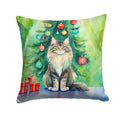 MaineCoon Cat By the Christmas Tree Decorative Throw Pillow 18x18 Indoor Outdoor Accent Cushion, Fabric Cover with Insert for Sofa, Bed, Porch & Living Room